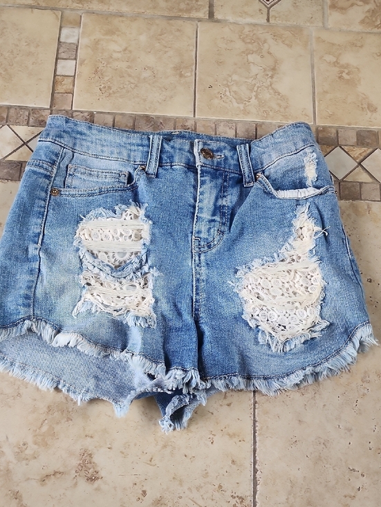 Mossimo Supply Co. Pants - Mossimo Denim Lace-Panel Distressed Women's Shorts - Blue